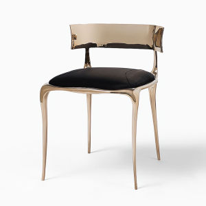 Luxurious Modern Designer Pure Copper Stainless Steel Back Chair High End Villa Home Use Dining Chair Velvet Cushion Leather Armrest