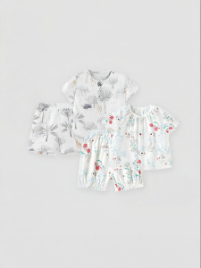 YeeHoO KIDS | Bamboo Cotton Gauze Short Sleeve Air-Conditioned Kids Home Wear Set