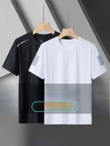 ROMON | Lormen Mens Ice Silk Short Sleeve T-Shirt Summer Thin Quick Dry Mesh Print Round Neck Sport Casual Body T-shirt Fashionable Urban Style