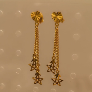 916 Gold Dangle Earrings with Star Charms - Gold Drop Earrings with Star Charms - Fashion Accessories - Jewellery - Earrings