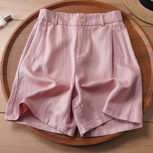 MEITESIJIAONU | Quần Short Linen Cao Waisted Dáng Rộng