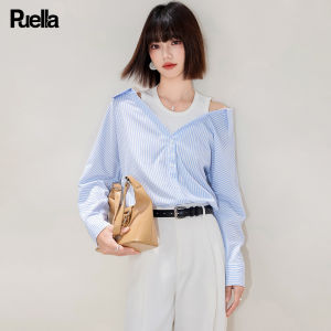 Puella | Fashionable Youthful Striped Off-Shoulder Blouse