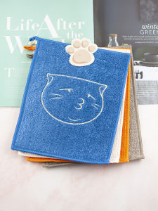 Adorable Embroidered Cat Thickened Double-sided Fiber Kitchen Dish Towel Absorbent Non-stick Oil Household Cleaning Cloth