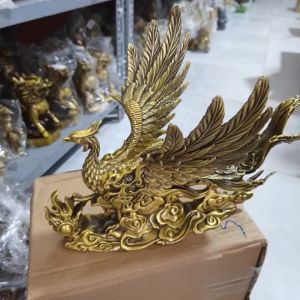 Tượng Phượng Hoàng Phụng Hoàng phong thuỷ chất liệu bằng đồng vàng MS0146