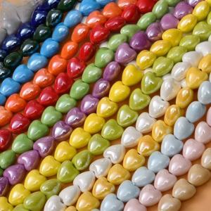 10pcs 12mm Heart Shape Shiny Glossy Ceramic Porcelain Beads for Jewelry Making DIY Crafts Loose Beads