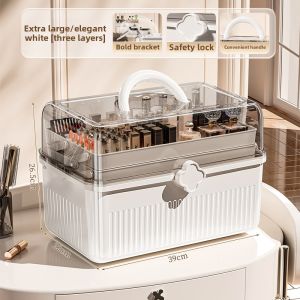 Elegant Cosmetic And Skin Care Storage Box Dustproof Nail Art Tools Organizer Desktop Covered Rectangular Plastic Container