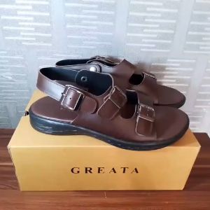 MOZZA 02 BROWN |ManNeedMe x GREATA| Sandal Pria Casual Sendal Slip On Kulit (KULIT ASLI)