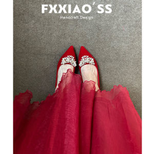 Red Flat Wedding Shoes Comfortable Soft Sole New Chinese Style Ancient Wedding Shoes for Brides Soft Bottom Not Tiring