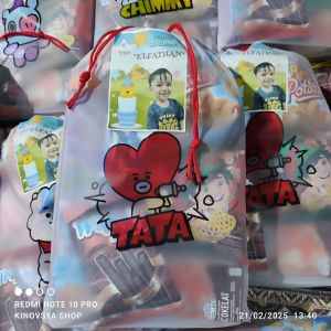 (DAPAT 10 Paket Snack ultah ) Paket snack Ulang Tahun kemasan Tas Serut Waterproof/Paketan Oye