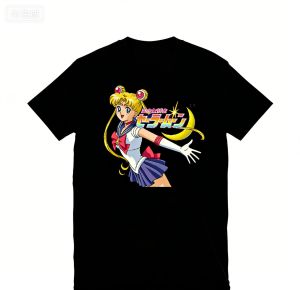 Bandai | Comfortable Sailor Moon Japanese Pixel Art Streetwear Shirt Artemis Wands 2026 New Cotton Summer Men and Women TShirt