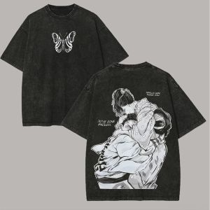 Manga Demon Slayer T-shirt Akaza Koyuki Graphic Washed Oversized Y2k T Shirt Short Sleeve Cotton Soft Tees Men Women Clothing