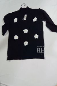 RH - baju rajut turtleneck wanita sweater kerah tinggi motif bordir bunga spandek tebal