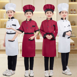 3pcs Chef Costumes for Kids Set Cooking Clothing Career Guidance Costume Chef Uniform for Kids Boys Girls Kitchen Cosplay Costumes Apron Top Cap for Craft Baking Halloween Performance Cook Pretend Set with Hat