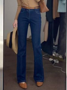 American Style High Waist Straight Leg Blue Jeans Womens Autumn Early Season Slim Fit Wide Leg Pants Not Tight on Legs