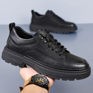 Mens Low-Top Casual Martin Shoes Business Fashion Leather Shoes Comfortable round Toe Rubber Outsole Wear-Resistant Daily Wear