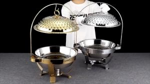 4.5L Food Warmer Chaffing Dish Buffet Catering Luxury Gold Stainless Hanging Arabic Diamond Cover