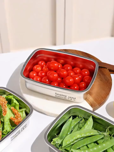 LAIMA 316 Stainless Steel Food Storage Container with Lid Freezer Microwavable Fresh Keeping Box Leakproof Food Tray Lunch Box for Kid Kitchen