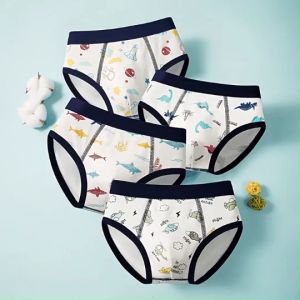 4PCS Cotton Boys Boxer Shorts Cartoon Pattern Childrens Cotton Underwear Soft Breathable Briefs for ages 2-14