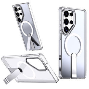 For Magsafe Metal Bracket Bumper Phone Case For Samsung S25 Ultra S23 S22 S24 Ultra Plus FE Soft TPU Border Hard PC Back Cover