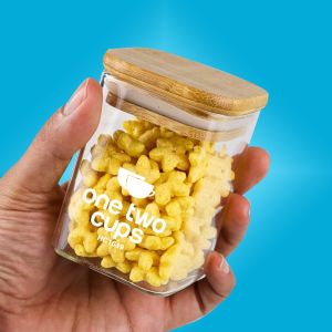 One Two Cups Toples Kaca Tutup Kayu Kedap Udara Aesthetic Estetik Penyimpanan Makanan Kue Kopi Bumbu Dapur