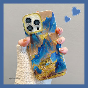 Gold-Vered Mountain Peak Full-Coverage Dual-Layer Luxury Protective Phone Case for  15 16 pro Max Creative Chinese Style