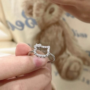 OR🧸 Cute Sweet Kitty Cat Open Ring Girl Kartun Cincin Yang Dapat Disesuaikan Hadiah Sahabat COD