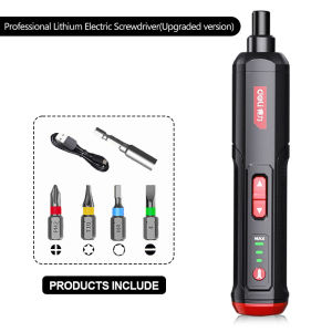 deli | 4V Cordless Electric Screwdriver Rechargeable Lithium Battery Mini Hand Drill Bits LED Light Household Repair Power Tool Kit