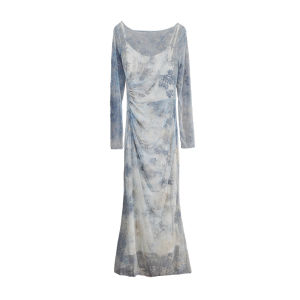 Sophisticated Elegance See-Through Chiffon Floral Printed Fitted Pleated Mermaid Long Dress