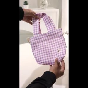 Tas Serut Kain Motif Kotak-Kotak Gingham & Tas Kain Katun Serbaguna: Travel Pouch Souvenir Organizer