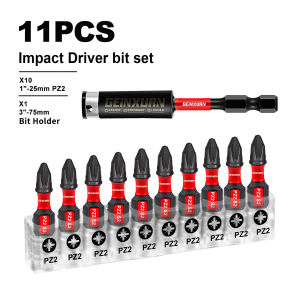 Geinxurn 1 Inches Pozidriv #2 PZ2 Impact  Tough  Screwdriver Power Bit  Set S2 Alloy Steel Screwdriver Bits with Base