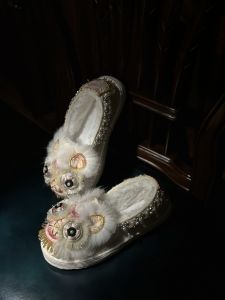 Handmade Warmth Womens Cloth Shoes Tiger Head Design Traditional Hanfu Style Flat Bottom Multi-Layered Sole Autumn Winter