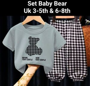 Setelan Anak Perempuan Terbaru 2022 3-8 Tahun Lengan Pendek Set Sherly Kids Celana Kotak-Kotak Matt Babyterry Model Terbaru Korean Style fashion viral kekinian Good Quality Premium