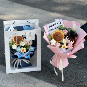 Creative Knitted Wool Flower Bouquet Graduation Gift Kindergarten Leaving Gift Teachers Day Gift Birthday Gift for Friends
