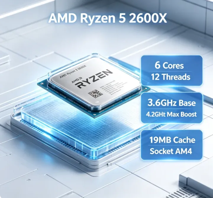 AMD | AMD Ryzen 5 2600X Desktop CPU 6 Cores 12 Threads 4.2GHz Max Boost 12MB L3 Cache 95W 12nm AM4 Gaming Processor