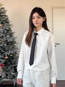 Japanese Style Mens White Shirt Spring Autumn Casual Versatile Inner Wear INS High-End Loose Long Sleeve Coat Youth Fashion