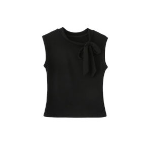 YUEZHONGWEI | French Butterfly Knot Black Ice Silk Knitted Strap Vest Women Summer Outdoor Wear Slim Short Sleeveless Top Fashion Style