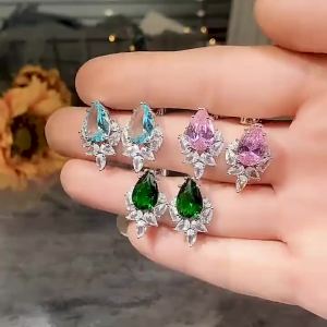 Huitan Pink/Green/Blue Pear Shaped CZ Stud Earrings Women Small Fresh Ear Accessories for Dance Party Gift Fashion Jewelry