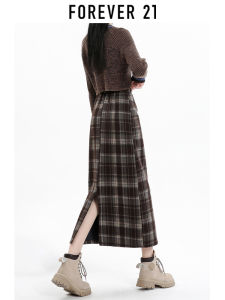 Forever21 | High Waist Slimming Checkerboard Split Skirt Medium Length