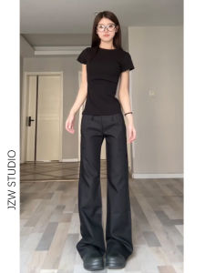 Black Bell Bottom Suit Pants Womens Low Waist Slimming Draping Floor Length Spicy Girl Extended Horse Hoof Pants