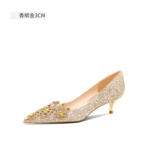 French Crystal Wedding Shoes Womens 2025 New Show Heel High Heels Diamond Bridemaid Shoes Two-Way Wear Superfine Fiber Lining