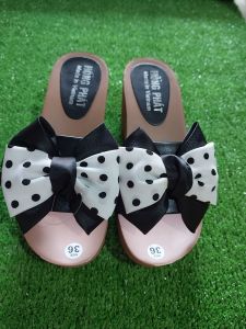 GUỐC NỮ QUAI NGANG NƠ chấm bi DÉP ĐẾ XUỒNG 7 CM nhựa PU siêu nhẹ