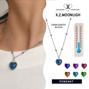 【X.Z.MOONLIGH】New Creative Love Heart Emotional Temperature Control Color Changing Love Pendant Necklace Jewelry for Girls