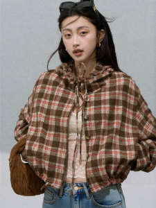OAKMOO | Áo Khoác Hooded Kiểu Caro Lông Cừu Chất Liệu Mềm