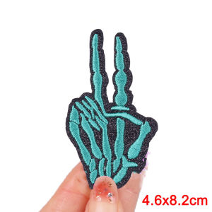 Skeleton Finger Patch Iron On Patches On Clothes Punk Skull Embroidered Patches For Clothing Stickers Hippie Badge Jackets
