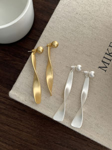 Midi S925 Silver Needle Wave Ribbon Earrings Long Style Versatile Drop Earrings for Oval And round Faces Fashionable Jewelry