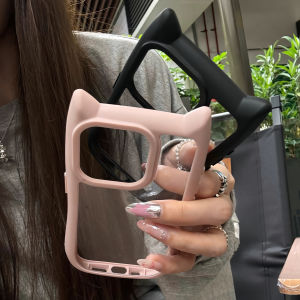 Sweet Cool 3D Cat Ear Phone Case for Xiaomi 15 14 Ultra Redmi Note13 Cute Girl 13Pro Grey Pink Transparent Acrylic Full Cover Soft Silicone