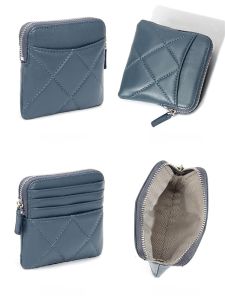 กระเป๋าใส่เหรียญหนังแท้ กระเป๋าใส่เหรียญทรงสี่เหลี่ยมลายเพชร กระเป๋าใส่เหรียญแบบซิป กระเป๋าใส่เครื่องฟอกอากาศแบบซับน้ำลาย กระเป๋าใส่เหรียญขนาดเล็ก