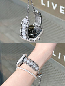 Pendant Clasically Stylish Imitation Pearl Metal Bracelet Watch Band for Apple Watch S11 iWatch S10/9/8/7 Womens Summer