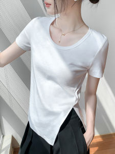 GEBEISHANG | Slim-Fitting Cotton Short Sleeve T-Shirt with Split Hem
