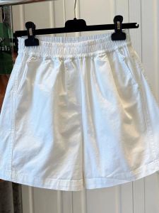 Casual Cotton Elastic Waist Loose Womens Shorts High Waist Pocket Button Splicing Summer Home Pants Wide Leg Pants